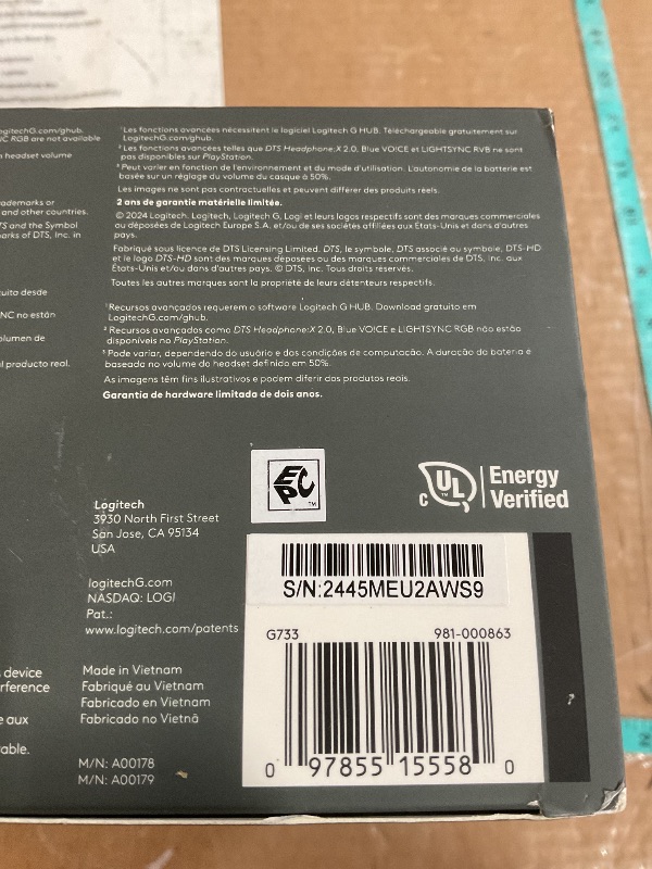 Photo 1 of *USED MISSING PIECES**Logitech G733 Lightspeed Wireless Gaming Headset with Suspension Headband, Lightsync RGB, Blue VO!CE mic technology and PRO-G audio drivers - Black
