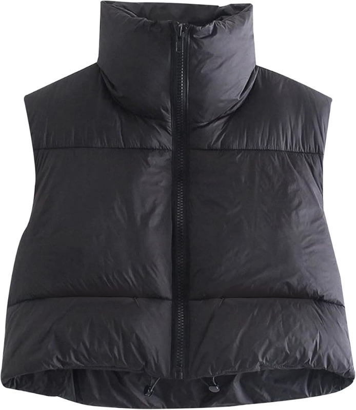 Photo 1 of Hixiaohe Women's Winter Crop Vest Puffer Lightweight Stand Collar Padded Vest Zip Up Sleeveless Jacket
Small