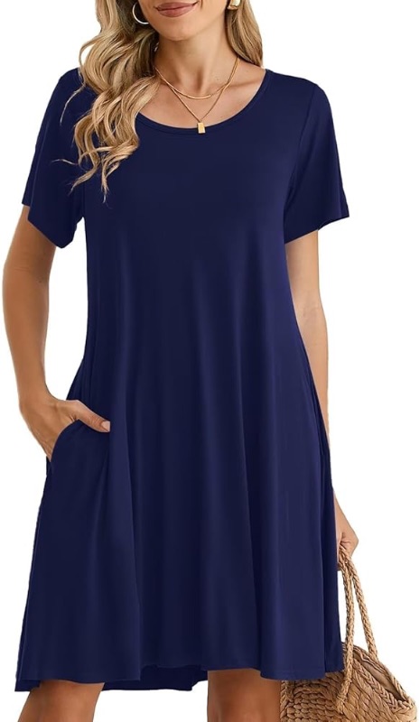 Photo 1 of BELAROI Womens Summer Casual T Shirt Dress Loose Swing Tunic Dress Short Sleeve Sundress with Pockets
Size XL