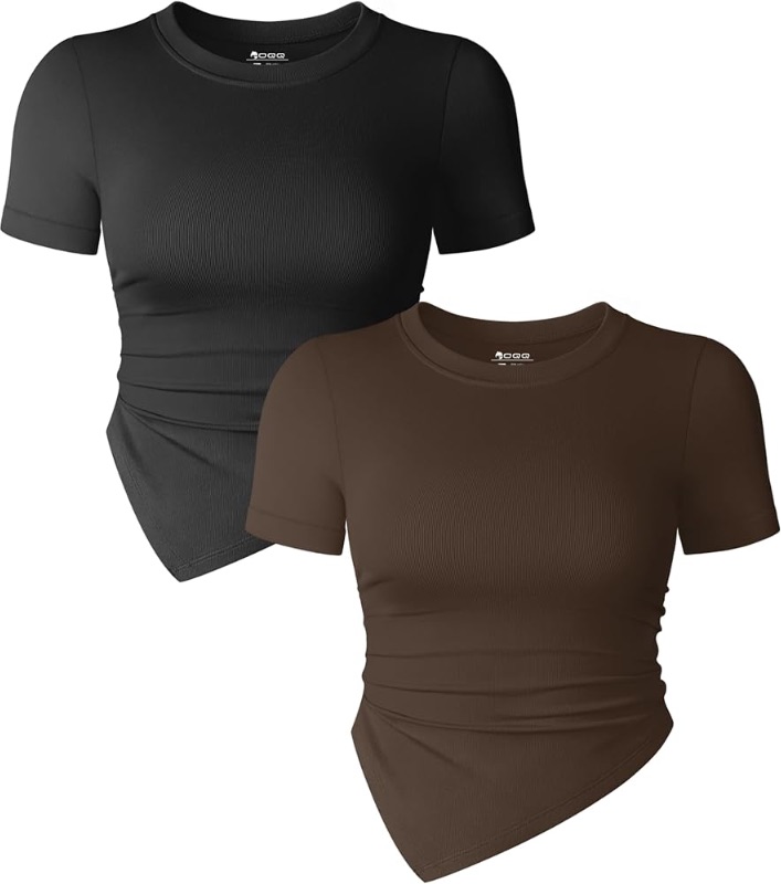 Photo 1 of *** picture for reference ****OQQ Women's 2 Piece Tops long Sleeve Crew Neck Ruched Stretch Fitted Tee Shirts Tops