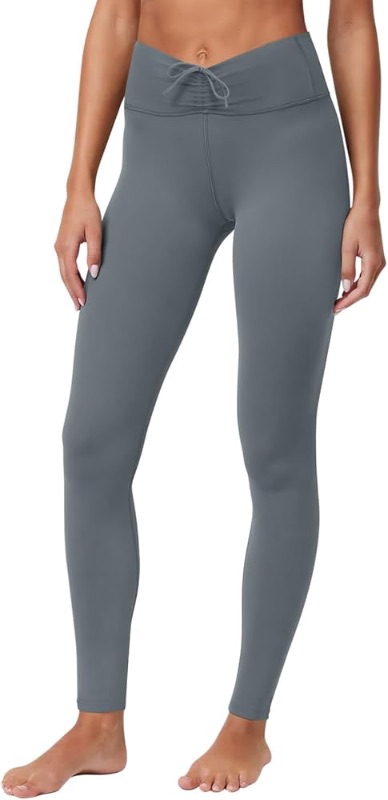 Photo 1 of REORIA Womens High-Waisted with Adjustable Drawstring Full Length Trendy Yoga Pants Stretchy Workout Lounge Legging 28'' purple small 