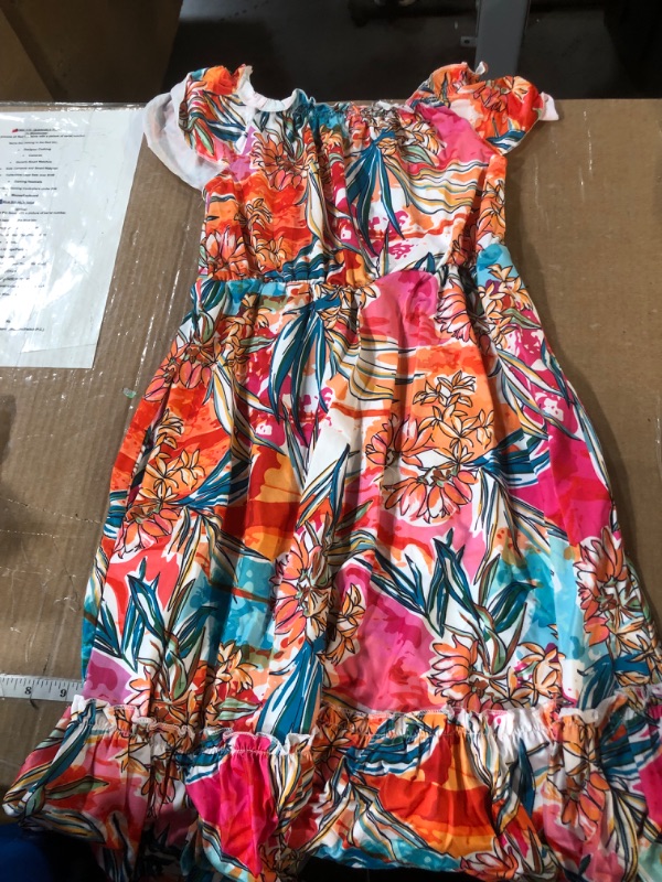 Photo 1 of *** photo stock for reference only *** BesserBay Girl's Floral Elastic Neckline Flutter Sleeve Midi Dress with Side Pockets 130
