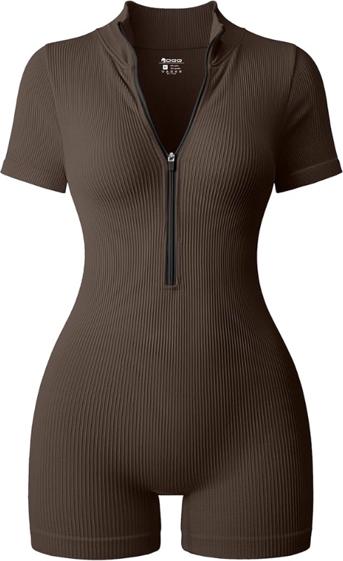 Photo 1 of *STOCK IMAGE FOR REFERENCE*
Women Rompers Ribbed Short Sleeve Zip Front Stretch Tummy Control Yoga Workout Rompers S