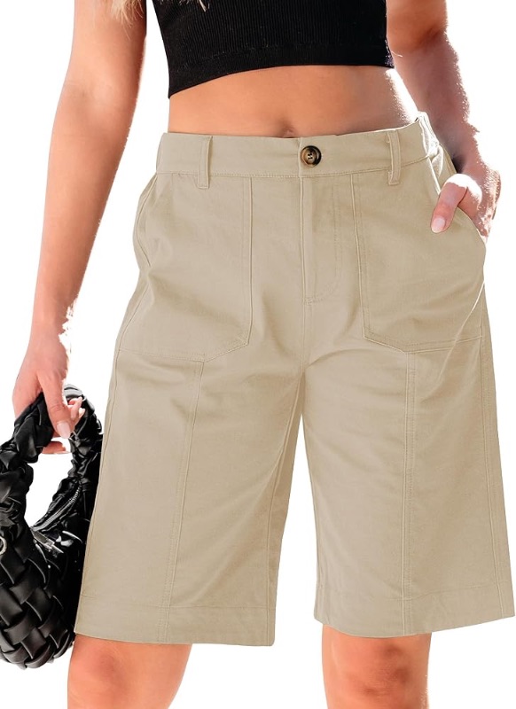 Photo 1 of *STOCK IMAGE FOR REFERENCE*
Bermuda Shorts for Women Knee Length High Waisted Cotton Elastic Wasit Summer Dressy Casual Long Chino Shorts M