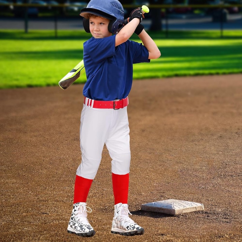 Photo 1 of Toddler Baseball Pants with Belt and Socks,White Knicker Softball Pants Youth Knee Tee Ball Pant for Kids Youth Boys 10/12