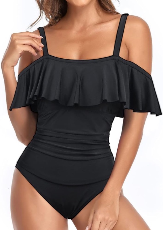 Photo 1 of CinCili Plus Size One Piece Swimsuits for Women Vintage Off Shoulder Ruffled Tummy Control Bathing Suits Size US 22