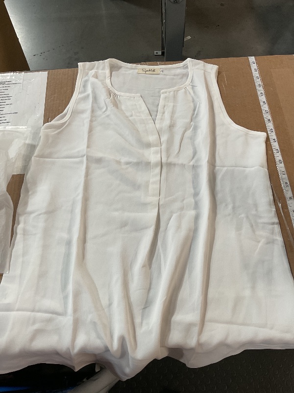 Photo 1 of  Womens Split V Neck Cap Sleeve Tops Frill Trim Elegant Work Office Blouse Shirts M