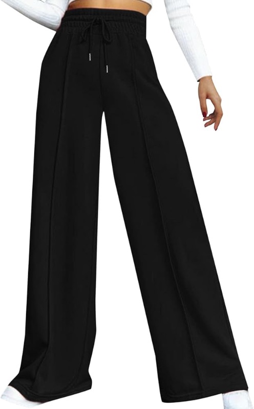 Photo 1 of (small) Oversized Wide Leg Sweatpants Women Elastic Drawstring Baggy Straight Leg Open Bottom Lounge Comfy Joggers Trousers
Small