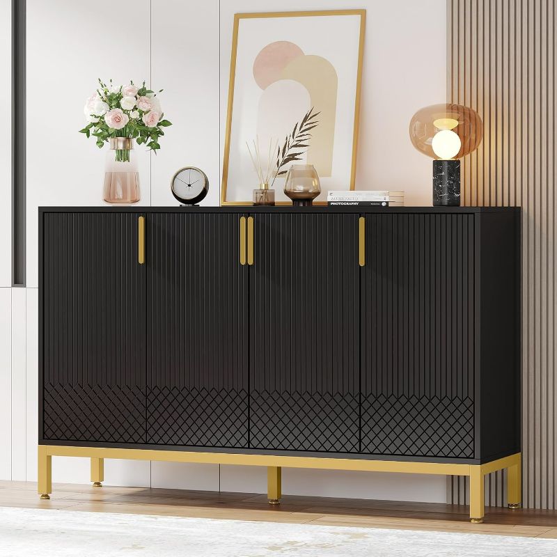 Photo 1 of 
Tribesigns Modern Storage Cabinet, 59 Inch Console Cabinet Sideboard Buffet Cabinet with 4 Doors & Gold Metal Base, Entryway Cupboard Furniture for Dining Room, Living Room, Black & Gold