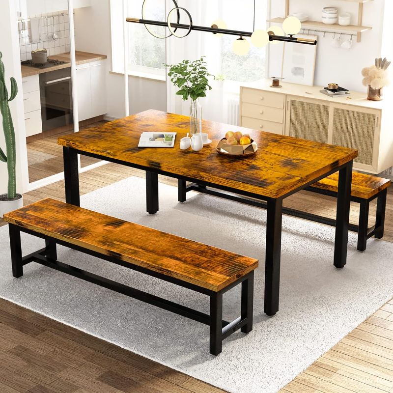 Photo 1 of **- FOR PARTS ONLY**
AWQM Dining Room Table Set, Kitchen Set with 2 Benches, Ideal for Home, and Room, Breakfast of 43.3x23.6x28.5 inches, Benches 38.5x11.8x17.5 Industrial Brown
