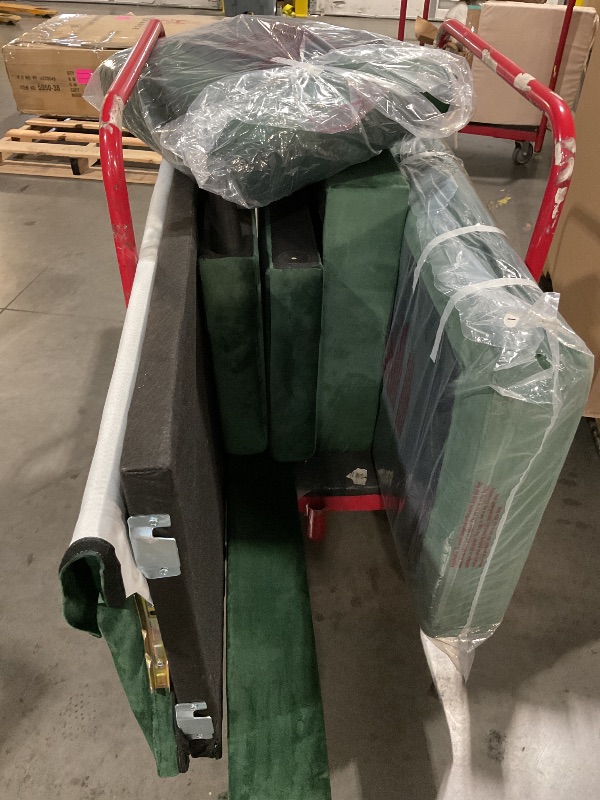 Photo 1 of (Truck pick up)(See images for damage)CosmoLiving by Cosmopolitan Strummer Modern Reversible Sectional Couch Upholstered in Green Velvet Fabric with Floating Ottoman