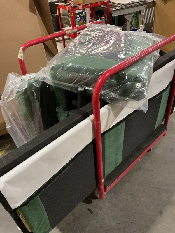 Photo 1 of (Truck pick up)(See images for damage)CosmoLiving by Cosmopolitan Strummer Modern Reversible Sectional Couch Upholstered in Green Velvet Fabric with Floating Ottoman