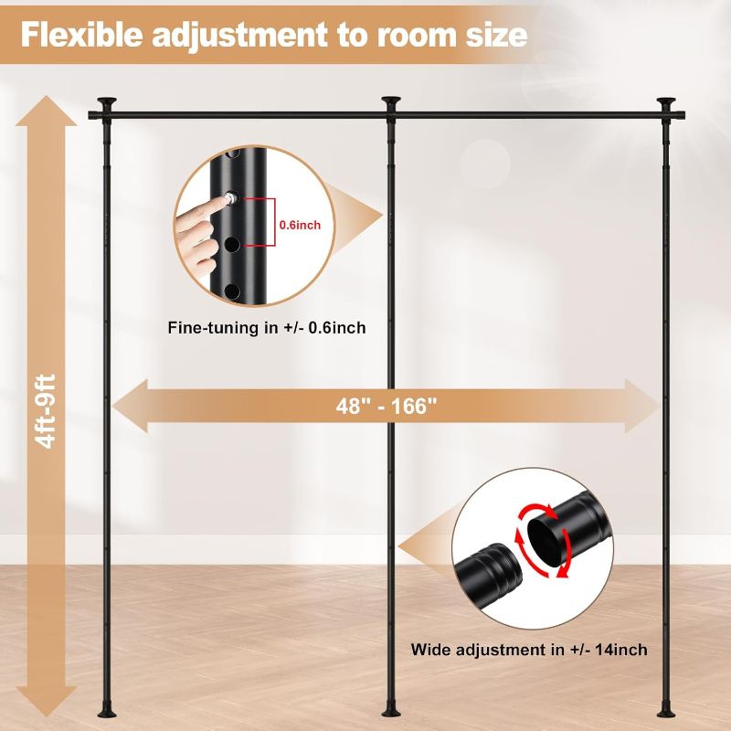 Photo 1 of (PARTS) (POSSIBLE MISSING HARDWARE) Room Divider Stand - Tension Curtain Rod No Drilling for Room Separation,4-9ft (H) 28-166''(W) Adjustable Heavy Duty Floor to Ceiling Freestanding Wall Divider Room Partition Privacy Separator,Black