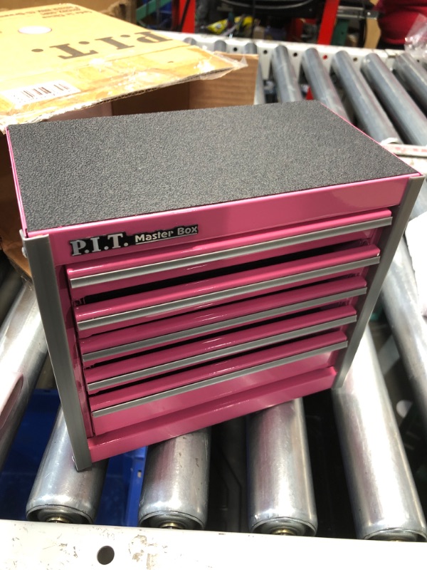 Photo 1 of P.I.T. Mini Pink Tool Box, Portable 5-Drawer Micro Roll Cab Steel Tool Box with Liner, Pink Small Tool Case for Tools Storage, Home DIY