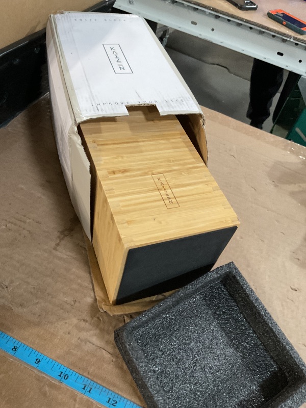 Photo 1 of KAIZEN Bamboo Knife Block Without Knives - Perfectly Sized Universal Knife Holder for Knives, Scissors - Unique Knife Storage for Counter Top with Anti-Slip Base