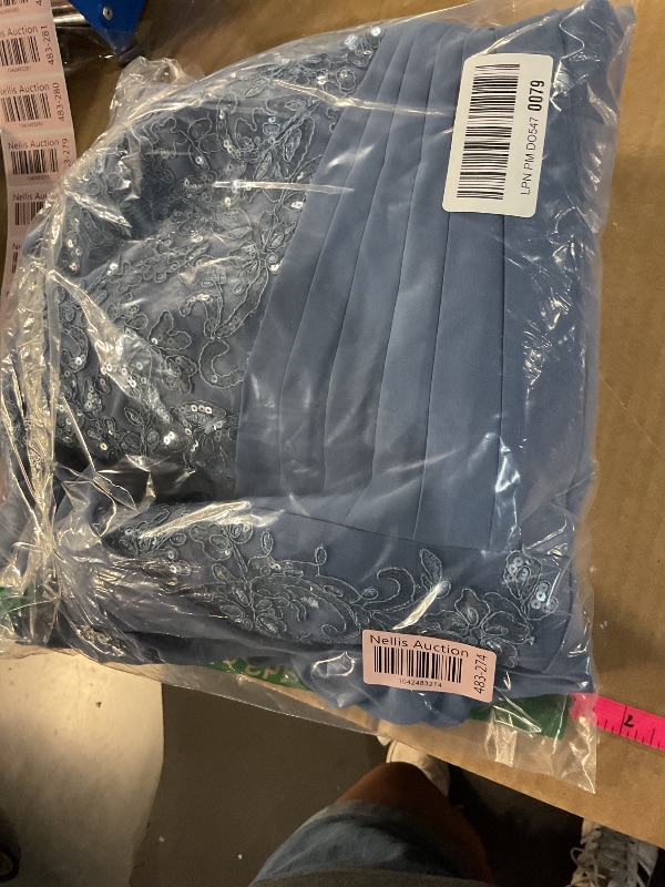 Photo 1 of (BAGGED) (SIZE 16) RSOETOO Sequin Mother of The Bride Dresses with Sleeves Chiffon Lace Steel Blue Scoop Neck Mother Groom Dress Floor Plus Size Grandmother Dresses 16