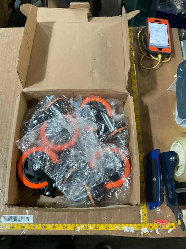 Photo 1 of 4 Inch Caster Wheels 2200Lbs, Threaded Stem Casters Set of 4 Heavy Duty, 1/2"-13 x 1 (Screw Diameter 1/2", Stem Length 1"), Safety Dual Locking Industrial Castors, Wheels for Cart, Furniture