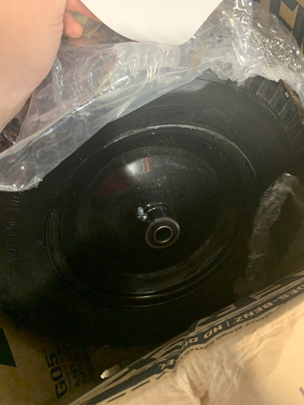 Photo 1 of (2-PACK) 4.80/4.00-8" Flat Free Tire and Wheel - Universal Fit 14.5" Solid Wheelbarrow Tires with 3" Hub and 5/8" Bearings – Extra Adapter kit includes 3/4" Ball Bearings, 1" and 1/2" Nylon Spacers