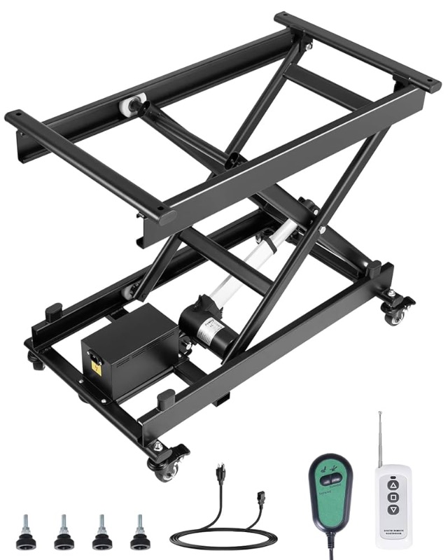 Photo 1 of ***PARTS ONLY***VEVOR Electric Lift Table, 330 lbs Capacity Single Scissor Lift Table, 8-28 in Height Adjustable Lifting Platform, Coffee Table Lift with 4 Wheels, for Material Handling and Transportation, Black