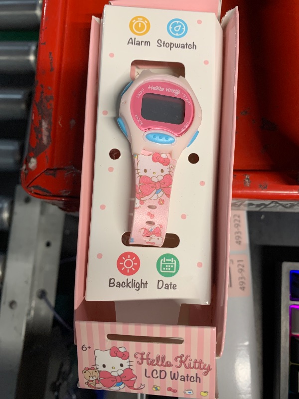 Photo 1 of ***STOCK PHOTO REFERENCE ONLY*** Sanrio Hello Kitty Kids LCD Watch – Pink Glitter Strap, Transparent Case, Iridescent Bezel, Digital Display, Cute Floral Printed Dial, Adjustable Fit, Perfect for Girls – Fits Wrists 5.5” to 8”