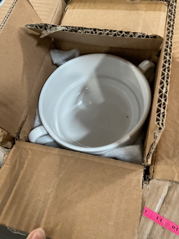 Photo 1 of (GOOD/FAIR) Hasense French Onion Soup Bowls, 20 oz Ceramic Soup Bowls with Handle, Stacked Oven Safe Bowl Set, Perfect for Chili, Beef Stew, Pasta, White Soup Serving Bowls for Kitchen, Set of 4