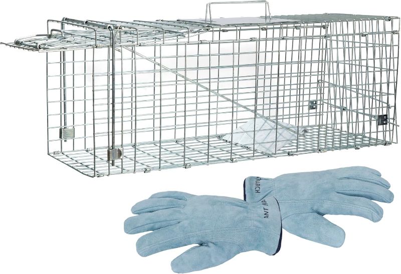 Photo 1 of   **STOCK IMAGE ONLY** GLOVES NOT INCLUDED**ANT MARCH Live Animal Cage Trap 24"x8.5"x7.5'' Steel Humane Release Rodent Cage for Stray Cat, Rabbits, Squirrel, Mole, Gopher, Chicken,...
