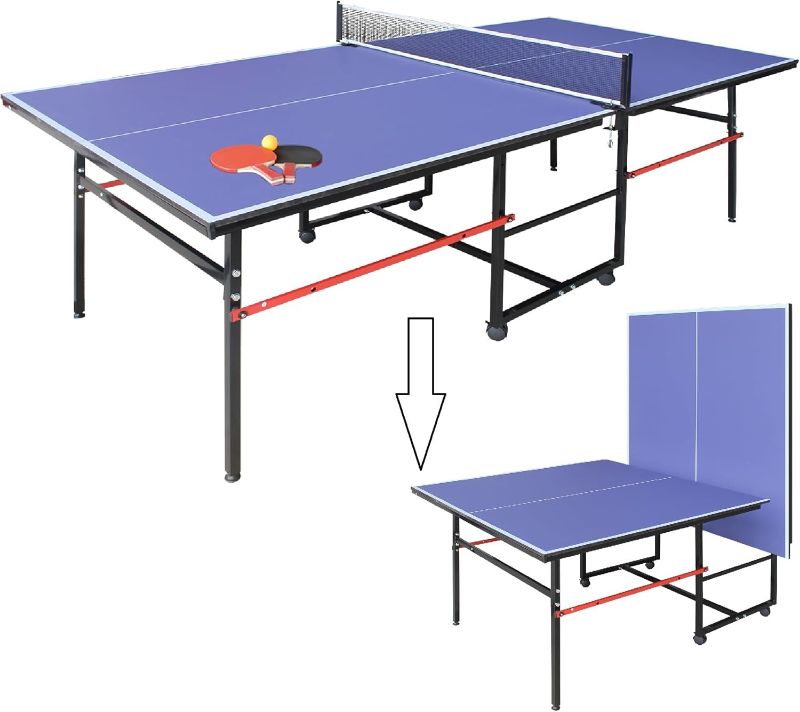 Photo 1 of ***TRUCK/TRAILER PICKUP ONLY - MAJOR DAMAGE - INCOMPLETE - MISSING PARTS - SEE PICTURES***
Mid-Size Table Tennis Table, Foldable & Portable Professional Ping Pong Table for Indoor & Outdoor Games with Net, 2 Table Tennis Paddles and 3...
