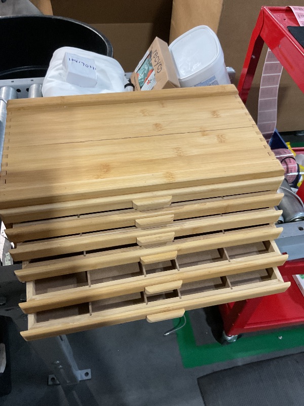 Photo 1 of *Cracked on top and bottom* does not effect functionality* Vencer 6 Drawer Bamboo Artist Supply Storage Box with Separate Compartments for Organizing Pencil,Pen,Pastel,Marker Set,Brushes & Stamp,VAO-007