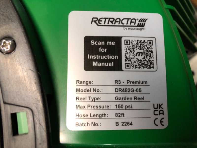 Photo 1 of ***INCOMPLETE - SEE COMMENTS***
Macnaught Retractable Garden Hose Reel, 82 Ft Water Hose Reel Heavy Duty Retractable Hose with Metal 180° Swivel Rotation Bracket for Wall Mount - Green