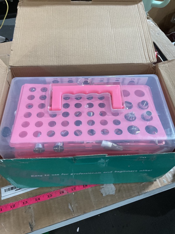 Photo 1 of (USED/MISSING PARTS) YOQXHY 387 Pcs Cake Decorating Kit Piping Bags and Tips Set,with 64 Icing Tips,102 Pastry Bags,5 Couplers,Cake Spatulas,More Cupcake Cookie Decoration Tools,Toolbox, (Pink)