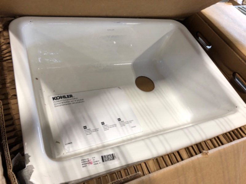 Photo 1 of KOHLER K-6486-0 Whitehaven Farmhouse Self-Trimming Undermount Single-Bowl Kitchen Sink with Short Apron, 30 Inch, White