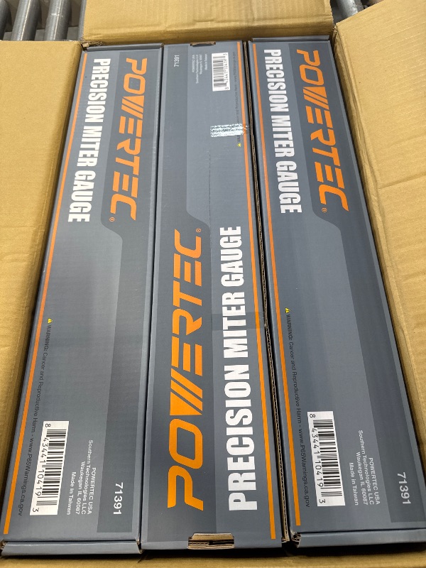 Photo 1 of POWERTEC Table Saw Precision Miter Gauge System w/27 Angle Stops & 3/4"x3/8" T-Slotted Miter Bar w/Removable T-Slot Plate; Includes 24"x3" Multi T–Track Fence, Flip Stop, Case of 6 Sets