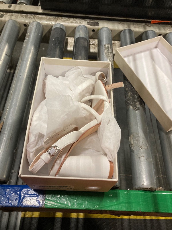 Photo 1 of **lightly used**RIBONGZ White Prom Heels for Women Square Open Toe Chunky High Heels Ankle Strap Heeled Sandals Strappy Wedding Bridal Shoes High Block Heel Sandals for Party Dress 6.5