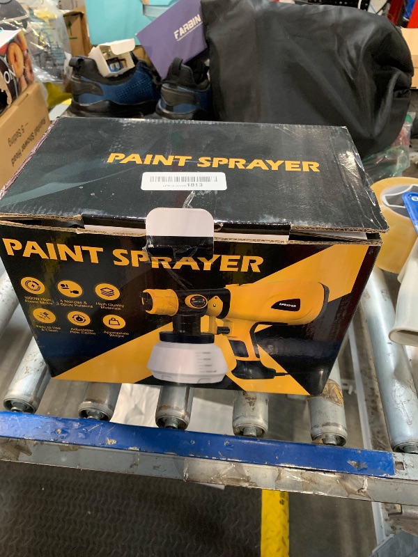 Photo 1 of Paint Sprayer 1000W High Power Electric Spray Paint Gun with Adjustable Spray Width Knob 4 Nozzles and 3 Patterns Easy to Clean for Furniture Home Interior House Painting Yellow