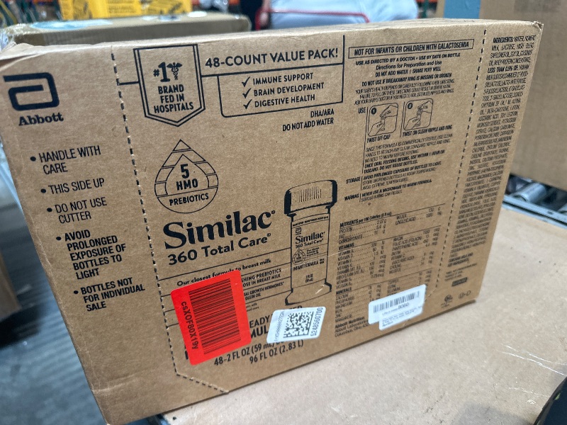 Photo 1 of **EXP 04/2026**Similac 360 Total Care Infant Formula, Has 5 HMO Prebiotics, Our Closest Prebiotic Blend to Breast Milk, Non-GMO, Baby Formula, Ready to Feed, 2-fl-oz Bottle, Pack of 48