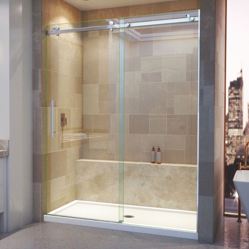 Photo 1 of ***SET*** DreamLine Enigma Air 56-60 in. W x 76 in. H Frameless Sliding Shower Door in Satin Black