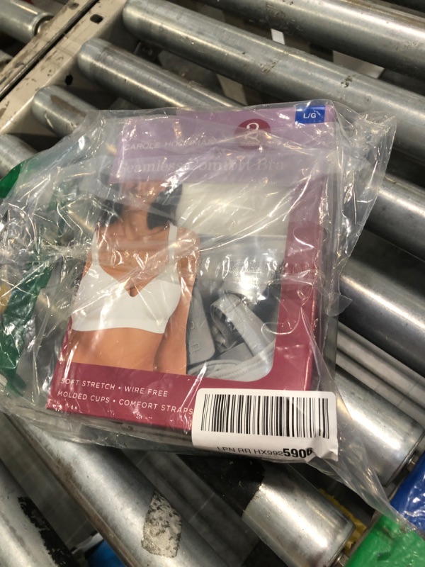 Photo 1 of CAROLE HOCHMAN Seamless Comfort Bra Wire Free Molded Cups Comfort Straps (2 Pack) (Sand Dollar/Black, Large)
