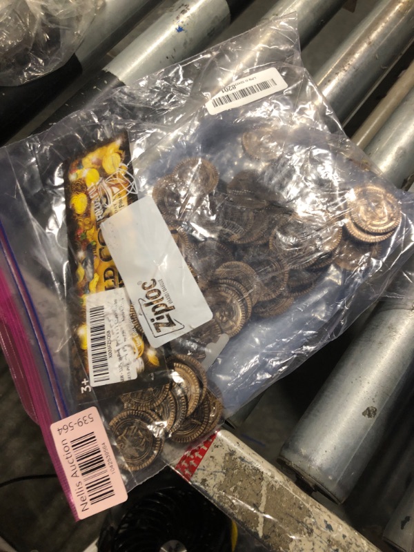 Photo 1 of 100 Pieces Plastic Pirate Gold Coins Set, Brown - Play Treasure Gold Coins for Pirate Themed Party, St. Patrick's Day, Treasure Hunt Game, Halloween and Christmas Decorations…