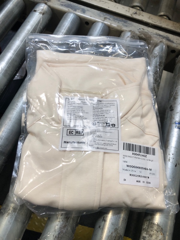 Photo 1 of MISS MOLY Women Cropped Shacket Jacket Zip Up Bomber Jacket Casual Sweatshirt Summer Outerwear Trendy Utility with Pockets Beige M