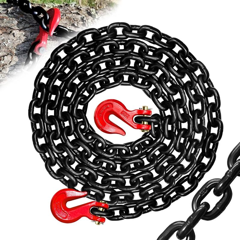 Photo 1 of 1/2" Tow Chain - 20FT Heavy Duty Chain with 12,000 Lbs Safety Load|G80 Trailer Safety Chains with G70 Clevis Grab Hooks for Transporting|Logging Tie Down Binding Equipment