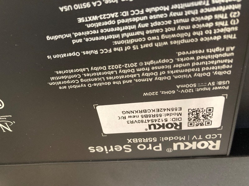 Photo 1 of **unable to get cover off tv so unable to test**Roku Smart TV – 55-Inch Pro Series 4K QLED RokuTV with Backlit Roku Voice Remote Pro, Dolby Vision IQ, 120Hz Refresh Rate – Live Local News, Sports, Gaming