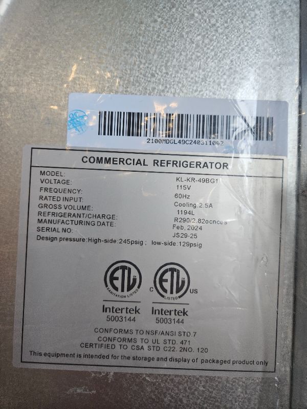 Photo 1 of **WILL NEED TRAILER FOR PICK UP**
\JINSONG 54" Commercial Freezer 2 Solid Door, 49 cu.ft 2 Section Stainless Steel Reach-in Freezer for Restaurant, Bar, Shop, Residential with 8 Shelves and 4 wheels