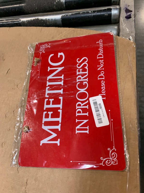 Photo 1 of Meeting in Progress Sign,Do Not Disturb In Session Office Door Indicator, Welcome Please Knock Plaque for Business Home Office Meeting, Privacy Home Door Hanger Sign?12 X 8 Inches, PVC)