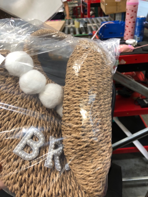 Photo 1 of Pinkunn Bride Gift Beach Bag Mrs Handwoven Straw Bag Rhinestone Pearl Letters Purse Bachelorette Wedding Honeymoon Essentials(Bride, Pearl Letter)