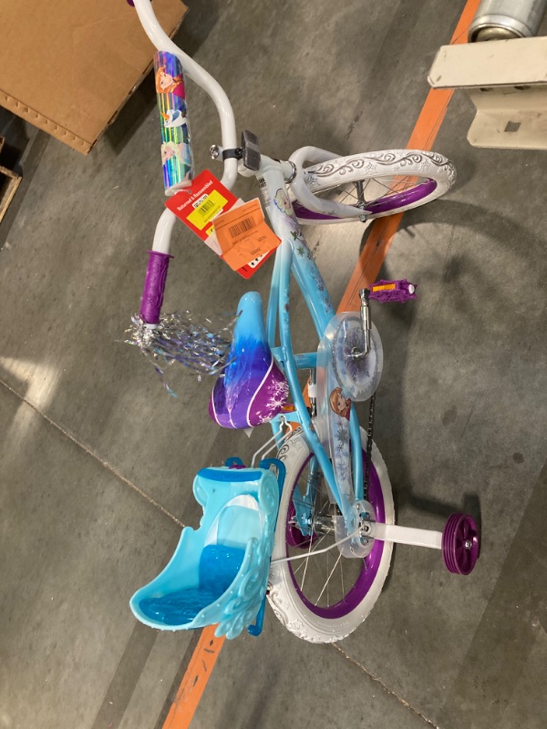 Photo 1 of **NO RETURNS, FINAL SALE** Volare Unisex Children's Biciletta Da Bambini Da 14 Pollici Con Portababole, Cestino, Stabilizzatori Laterali Di Disney Frozen Children's Bike, Light Blue, Piccola **AS IS, NO RETURNS, FINAL SALE**
