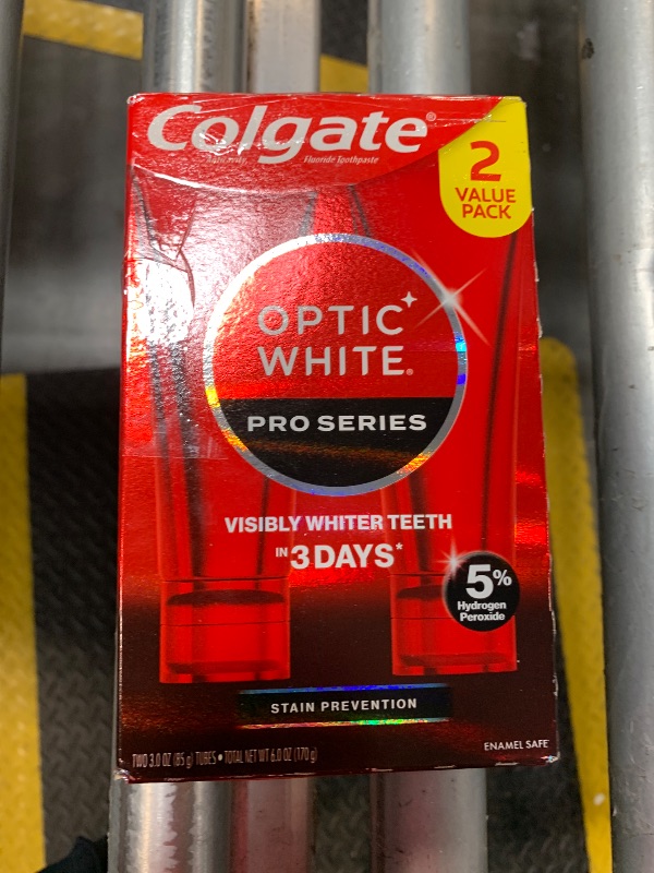 Photo 1 of Colgate Optic White Pro Series Whitening Toothpaste with 5% Hydrogen Peroxide, Stain Prevention, 3 oz Tube, 2 Pack