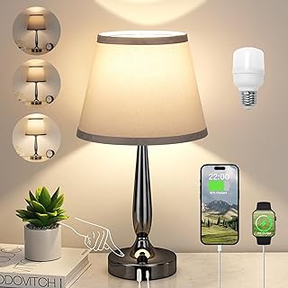 Photo 1 of  Table Lamp for Bedroom, Small Bedside Lamp with USB C Charging Port, 3 Way Dimmable Touch Control Nightstand 2 LAMP