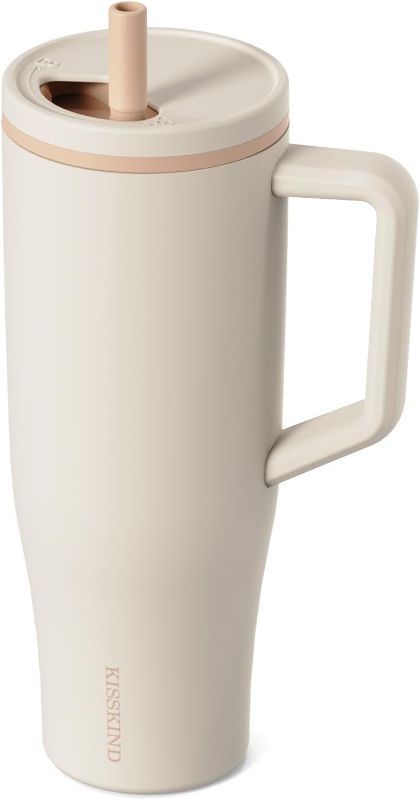 Photo 1 of 
KISSKIND 40 oz Tumbler with Accessories | Insulated Water Bottle Stainless Steel Tumbler with Handle And Straw | Cream