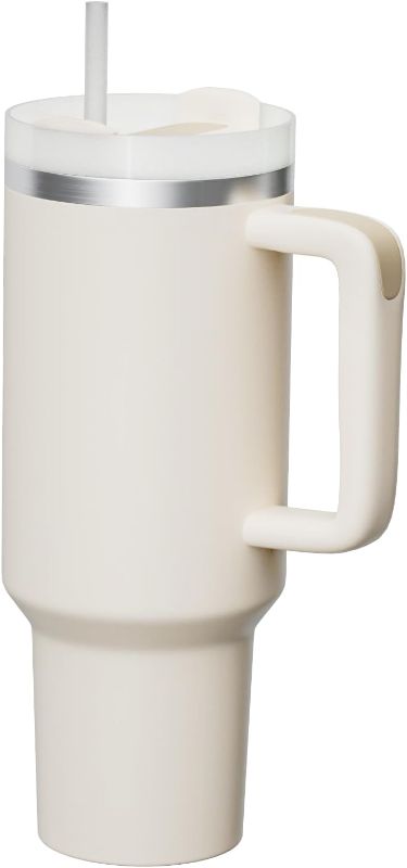 Photo 1 of 
KISSKIND 40 oz Tumbler with Accessories | Insulated Water Bottle Stainless Steel Tumbler with Handle And Straw | Cream