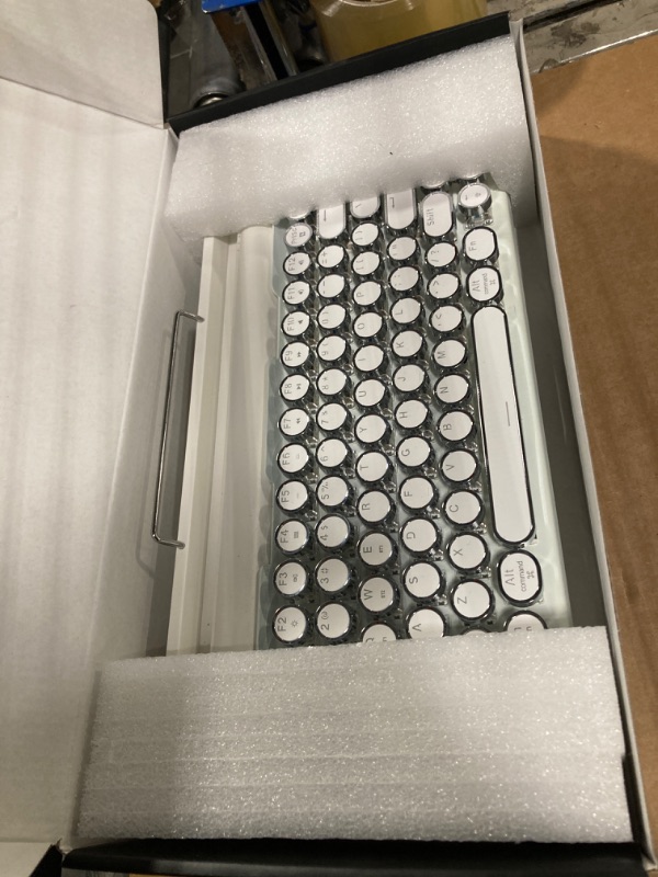 Photo 1 of Retro Typewriter Keyboard Wireless Mechanical Keyboard, 83-Key Blue Switches Bluetooth 5.0 Vintage Punk Round Keycap, 14 Modes LED Backlight, Type-C, Compatible with PC/Laptop/Mac/Pad/Phone, White